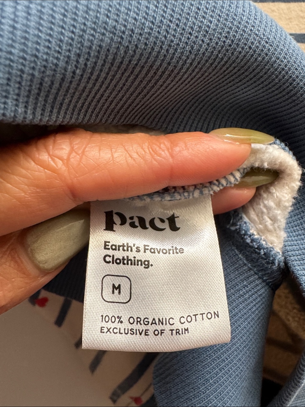 Pact Organic Cotton Cream and Blue Striped Sweatshirt with Red Hearts M - Picture 4 of 5